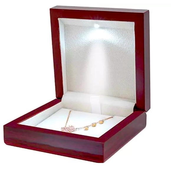 New Wooden Jewelry Box with LED Light Elegant Design Durable Soft Inside Wedding - Picture 2 of 14